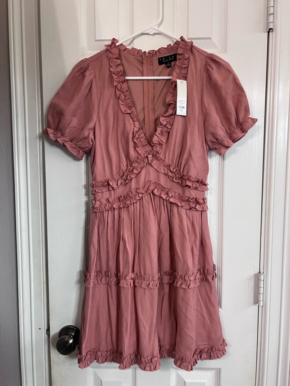 Trixxi Dusty Rose Ruffle Tiered Mini Dress